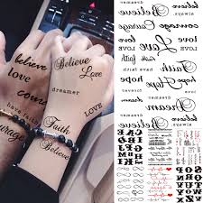 Maybe you would like to learn more about one of these? Unique English Letter Temporary Tattoos For Men Women Kids Verses Sanskrit Ecg Realistic Tattoo Diy Love Believe Fake Tatoo Temporary Tattoos Aliexpress
