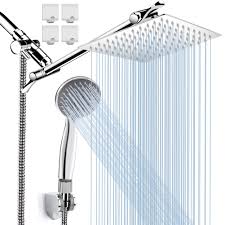 2 in 1 handheld shower head（brass）, you can choose 12 large rainfall shower head or handheld with just easy switch. 8 High Pressure Rainfall Shower Head Handheld Shower Combo With 11 Extension Arm Height Angle Adjustable Stainless Steel Bath Shower Head With Holder 1 5m Hose Chrome 4 Hooks Amazon Com