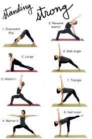 The standing asanas are the yoga poses or asanas with one or both feet on the ground, and the body more or less upright. Flow Sequence Of Classic Standing Poses For Home Practice Standing Yoga Poses Easy Yoga Workouts Standing Yoga