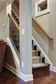 Diy Inexpensive Stairs In Basement These Stairs Are Painted And Distressed With A Carpet Runner An Opening Stair Remodel Basement Remodeling Staircase Design