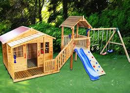 What An Awesome Idea For A Playhouse Would Love To Get This For Kayden But Not Have Every Neighborhood Kid Wooden Playground Backyard Playground Backyard Play