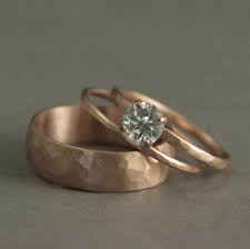 Rose Gold Wedding Rings Wedding Band Set Rose Gold Engagement Ring Moissanite Ring Rose Gold Solitaire Hammered Wedding Bands His And Hers Hammered Wedding Bands Wedding Rings Rose Gold Wedding Ring Bands