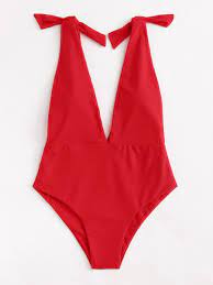 Shop Deep V Plunge Knot Swimsuit Online Shein Offers Deep V Plunge Knot Swimsuit More To Fit Your F Costume Da Bagno Rosso Swim Suit Costume Da Bagno Bikini