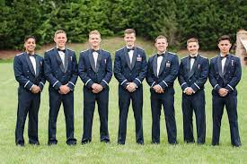 Thank you for the great style advice. Air Force Groomsmen Pose For Military Wedding In Dress Uniform Air Force Wedding Wedding Party Shirts Military Wedding