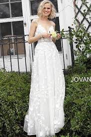 Jovani Jb63363 White Floral Embroidered Wedding Dress In 2020 Embroidered Wedding Dress Jovani Wedding Dresses Floral Wedding Dress