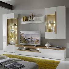 Wohnwand In Weiss Hochglanz Eiche Mit Led Beleuchtung 4 Teilig Tolle Helle 4teilig Beleuchtung Ei Helle Wohnzimmer Wohnzimmermobel Wohnzimmer Weiss