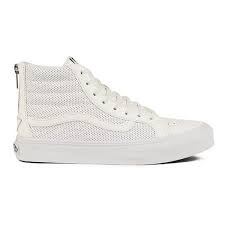 Black And White Vans High Tops Womens Vans Women S Sk8 Hi Slim Zip Perforated Leather Hi Top Trainers True White White Leather Shoes White Leather Sneakers White High Top Sneakers