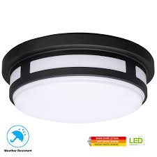 Hampton Bay 11 In 1 Light Round Black Led Indoor Outdoor Flush Mount Porch Ceiling Light 830 Lumens 3 Color Temp Changes Wet Rated 54471201 The Home Depot Porch Lighting Outdoor Flush Mounts Led Outdoor Lighting