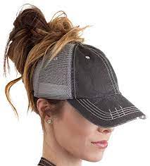 Boekweg The Original Fashionable Ponytail Hat Distresse Https Www Amazon Com Dp B071g1kmw2 Ref Hat Hairstyles Headbands For Short Hair Ponytail With Hat