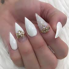 Stiletto Nails Angel Paper Nails White And Gold Nails Nails With Rhinestones Acrylic Nails Angel Paper Nails Stiletto Nails Rhinestone Nails
