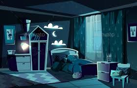Child Sleeping In Bed In Bedroom Cartoon Vector Bedroom Night Bedroom Drawing Cosy Bed