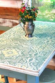 We added more flowers and leaves around that design, then a diamond pattern on the table's edges, apron and legs. Chalk Painted Stenciled And Distressed Dumpster Table Pretty Handy Girl
