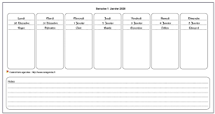 Planning vierge menu de la semaine planning vierge modeles de. Calendrier Hebdomadaire A Imprimer De Format Paysage Avec Notes En Bas De Page