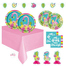 Flamingo garden statue in pink with 9 reviews. With Banner Deluxe Tablecloth And Table Decorations Serves 16 Napkins Includes Plates Flamingo Pineapple Party Supplies Set