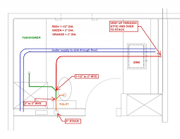 If you intend to use fittings that turn just 45 degrees draw that acute angle on the paper. Review My Bathroom Plumbing Layout Terry Love Plumbing Advice Remodel Diy Professional Forum