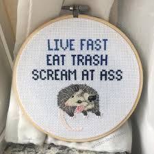Opossum, cross stitch pattern, animal cross stitch, small cross stitch, opossum embroidery, opossum art, opossum gift, yelling possum thenerdypixeler 5 out of 5 stars (37) model stitched over 2 threads on 36 ct. 11 Possum Ideas In 2021 Possum Stitch Patterns Cross Stitch