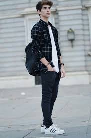 Black And White Checkered Shirt Outfit Men Black Checked Shirt White T Shirt Black Jeans White Sneaker 1 Outfits For Teenage Guys Mens Casual Outfits Mens Outfits