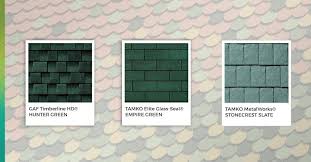 Pale blue mixed with dark and light gray granules will help these shingles look great on a beach cottage at the coast or on a classic colonial brick home away from water. I Rish I Had A Green Color Roof Green Color Roofing Products