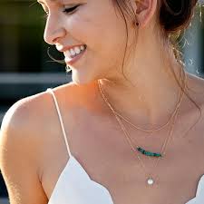 Turquoise Layer Necklace, Turquoise Necklace, Gold Layer Necklace, Turquoise Bar Necklace, Pearl Necklace, 14K Gold Filled Chain, Satellite