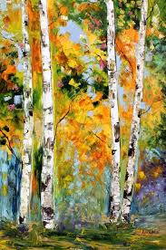 Birch Trees In Fall Photos Birch Tree Autumn Painting In Oil Original Palette Knife Impressionism On Canvas Fine Art By Karen Tarlto Autumn Painting Aspen Trees Photography Autumn Nature