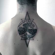 Geometric Great Wave Ocean Mens Upper Back Tattoo Back Tattoos For Guys Tattoos For Guys Ocean Tattoos