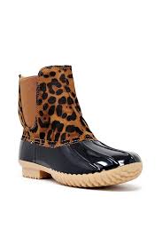 Animal Print Slip On Rubber Duck Boots Black Leopard Print