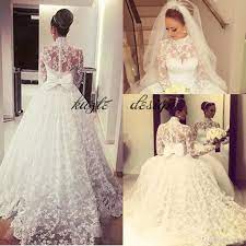 Discount Vintage Puffy Lace Skirt Wedding Dresses With Big Bow 2018 High Neck Muslim Hijab Kaftan Caftan Princess Church Long Sleeve Wedding Gown A Line Wedding Online Wedding Dress Wedding Gown