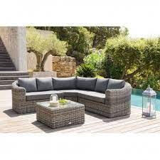 999 salon d angle de jardin myconos alu resine tressee 5 places terre d ombre salon d exterieur salon de jardin mobilier jardin
