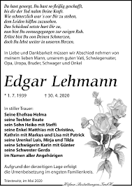 Traueranzeigen von Edgar Lehmann