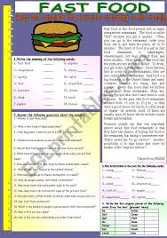 Phytoplankton and algae form the bases of aquatic food webs. Fast Food B W Version With Answer Key Esl Worksheet By Nechi