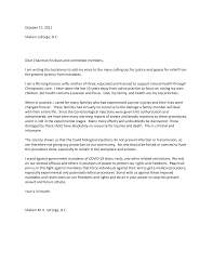 October 27, 2021 Shalom LaForge, D.C. Dear Chairman Erickson and committee  members, I am writing this testimony to add my voice
