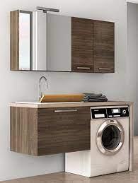 Dafnedesign Com Mobile Lavanderia Lavatoio Porta Lavatrice Con Mensole E Specchio Misura L 127 P 50 Cm Fin Laundry Room Design Wash Basin Wall Cupboards