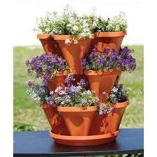 Mr Stacky 12 In X 5 5 In Terracotta Plastic Vertical Stackable Planter 3 Pack P 325 13 Tc 3 The H Stackable Planters Self Watering Planter Flower Pots