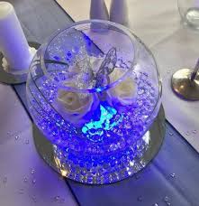 Royal Blue Fish Bowl Centrepiece Incl Aqua Beads Beargrass Ivory Rose Heads And S Blue Wedding Centerpieces Blue Wedding Decorations Royal Blue Centerpieces