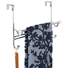 Double over the door chrome hook bath towel robe gown bathroom overdoor shower. Mdesign Bathroom Over Shower Door Towel Bar Rack With Hooks White Chrome Buy Online In Isle Of Man At Isleofman Desertcart Com Productid 31034805