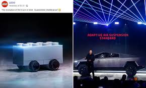 Elon musk unveils 'bulletproof' cybertruck at tesla event, but window test is a bust. Lego Mocks Tesla Over Elon Musk S Cybertruck Daily Mail Online