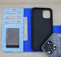 Personalized Light Blue Croco Pattern Leather Case, Credit ...