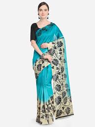 Pink border and pallu enhanced with tiny paisley motifs. Turquoise Blue Black Art Silk Printed Khadi Saree Buy Online In Angola At Angola Desertcart Com Productid 132169844