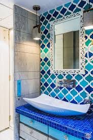 A Stunning Mediterranean Style Bathroom With Gorgeous Blue Moroccan Tiles Smallindianbat Blue Bathroom Decor Apartment Interior Design Modern Master Bathroom