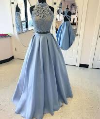 Blue Two Pieces Lace Long Prom Dress Blue Lace Evening Dress Evening Dresses Prom Backless Prom Dresses Prom Dresses Blue