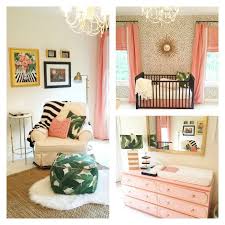 Tropical Themed Pink Green Palm Trees And Gold Nursery Idea For Girl Coco Moon S Banana Lea Girl Nursery Room Baby Girl Nursery Room Tropical Baby Nursery