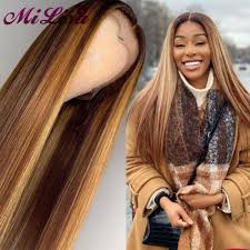 Permanent honey blonde hair color kits produce very long lasting results. Ombre Highlight Human Hair Wig Brown Honey Blonde Colored 13x6 Lace Front Wigs For Black Women Remy Straight 13x4 Frontal Wig Synthetic Wigs Whole Lace Wigs From Huangcen 86 88 Dhgate Com