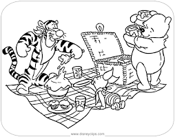 Coloring Page Of Tigger Piglet And Winnie The Pooh Sharing A Picnic Winniethepooh Disney Coloring Pages Coloring Pages Free Coloring Pages