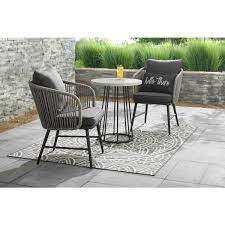 Stylewell Paden 3 Piece Wicker Outdoor Patio Bistro Set With Grey Cushion A203005200 The Home Depot Small Patio Furniture Bistro Table Outdoor Outdoor Bistro Set