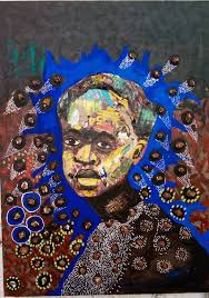 Hi everyone I present to you a painting from my portrait series 😎. collage  technique recycled paper and stone