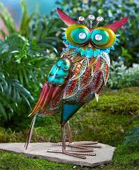 Colorful Metal Metallic Owl Garden Statue Lawn Yard Outdoor Home Decor Owl Garden Decor Garden Owl Bird Decor