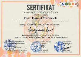 Esai berisikan ekspresi dan opini seseorang tentang suatu hal oleh karena itu esai berbeda dengan artikel ilmiah atau opini yang bersifat laporan factual. Evan Hansel Mahasiswa Fpik Sabet Juara Iii Pada Kompetisi Esai Ilmiah Eurycoma Fakultas Perikanan Dan Ilmu Kelautan