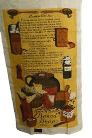 Linen Tea Towel BRICK OVEN BAKED BEANS PRINTED RECIPE by KAY DEE NOS NWT Vtg