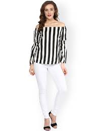 Black And White Striped Off The Shoulder Long Sleeve Top Sassafras Black White Striped Off Shoulder Top Striped Off Shoulder Top Tops Black White Stripes