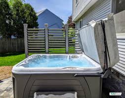 The 8′ by 14′ pergola covering the hot tub is an all fiberglass structure including the 8″x8″ posts, sourced from arbors direct. Composite Trex Louvered Hot Tub Enclosure Craftsman Deck Bridgeport By Flexfence Houzz